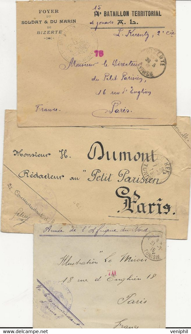 6 LETTRES FRANCHISE MILITAIRE  TUNISIE -ALGERIE-1915-18- DIFFERENTES OBLTERATIONS REGIMENTS - - Timbres De Franchise Militaire