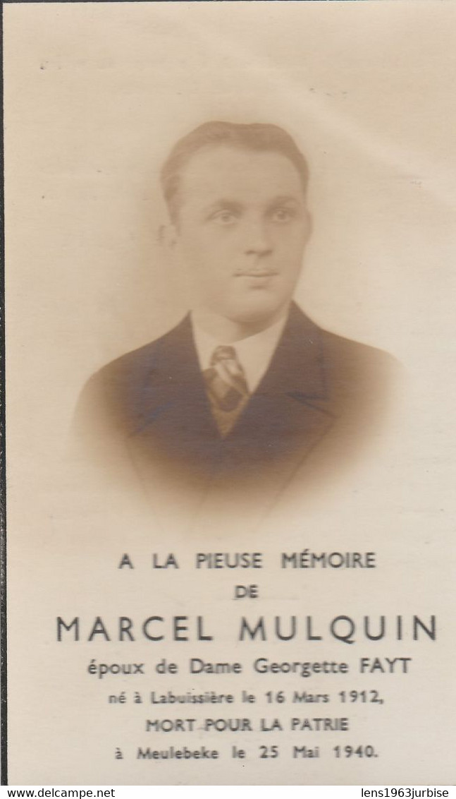 ABL , MARCEL MULQUIN , Né à Labuissière Le 16 Mars 1912 Mort Pour La Patrie à Meulebeke Le 25 Mai 1940 - Obituary Notices