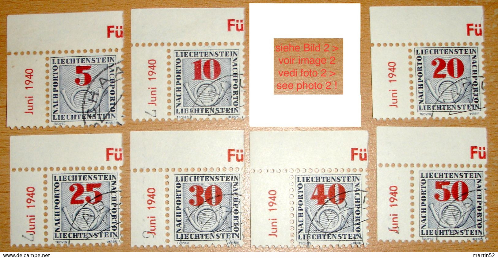 Liechtenstein 1940: LETZTE NACHPORTO-Marken Nr.21-28 (23 Ohne Rand) In Schweizer Währung Gestempelt Used (Zu CHF 40.00) - Postage Due