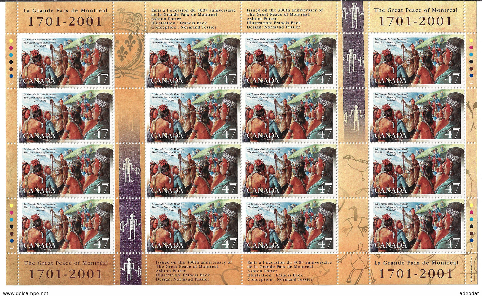 CANADA 2001 SCOTT 1915 PANE OF 16 - Full Sheets & Multiples