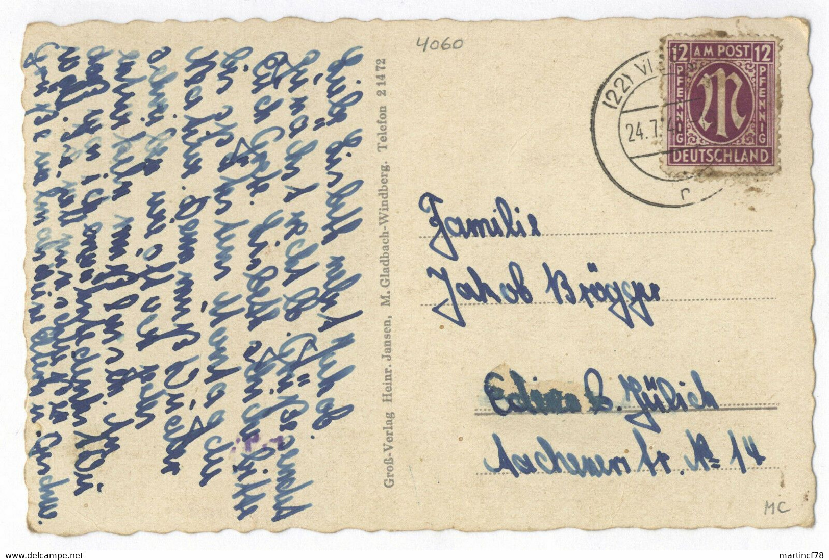 Viersen Evangelische Kirche AM-Post 1946 Postkarte Ansichtskarte - Viersen