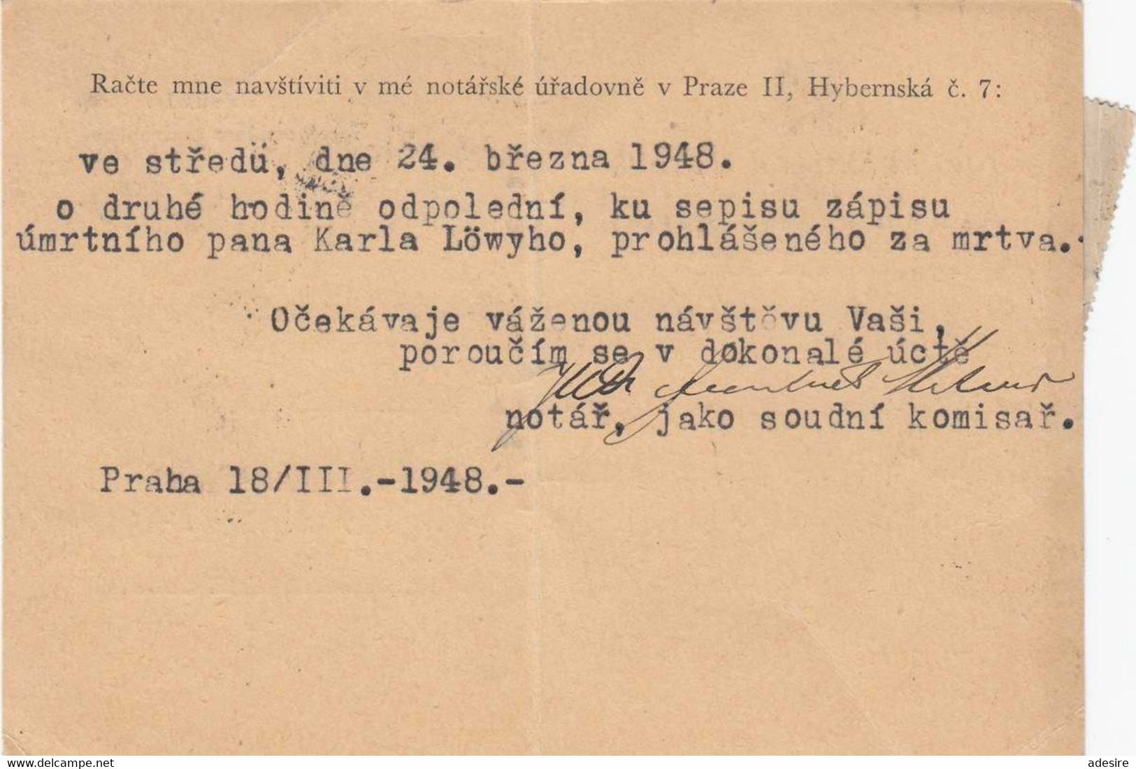 NACHPORTO Prag 1948 - 3 X 50h Porto.Frankierung Auf Postkarte Prag, Karte Mittig Geknickt, Rohrpost - Errors, Freaks & Oddities (EFO)