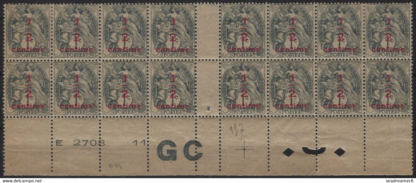 France Type Blanc Papier GC Bloc De 16 Bas De Feuille Numérotée N°157** Type 1a & 1b Se Tenant TTB - 1900-29 Blanc