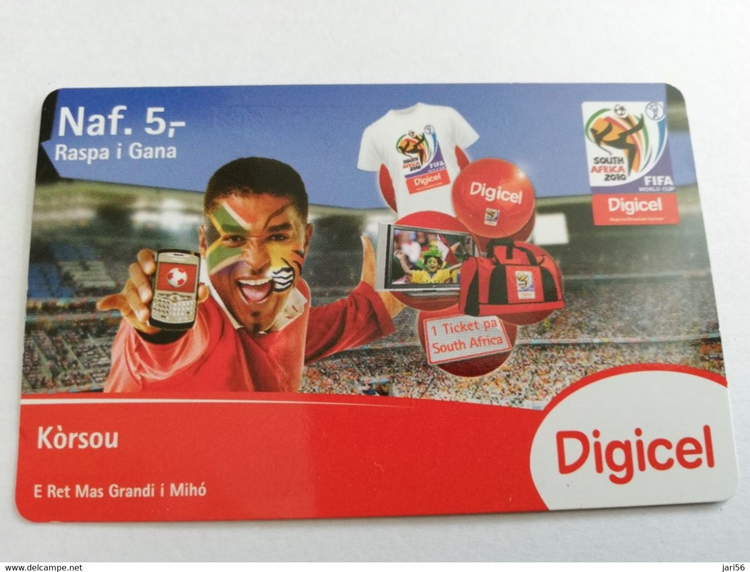 CURACAO  DIGICEL FLEX CARD  NAF 5,-  FIFA SOUTH AFRIKA 2010  DATE 02/02/2015   VERY FINE USED CARD        ** 5294AA** - Antillen (Niederländische)