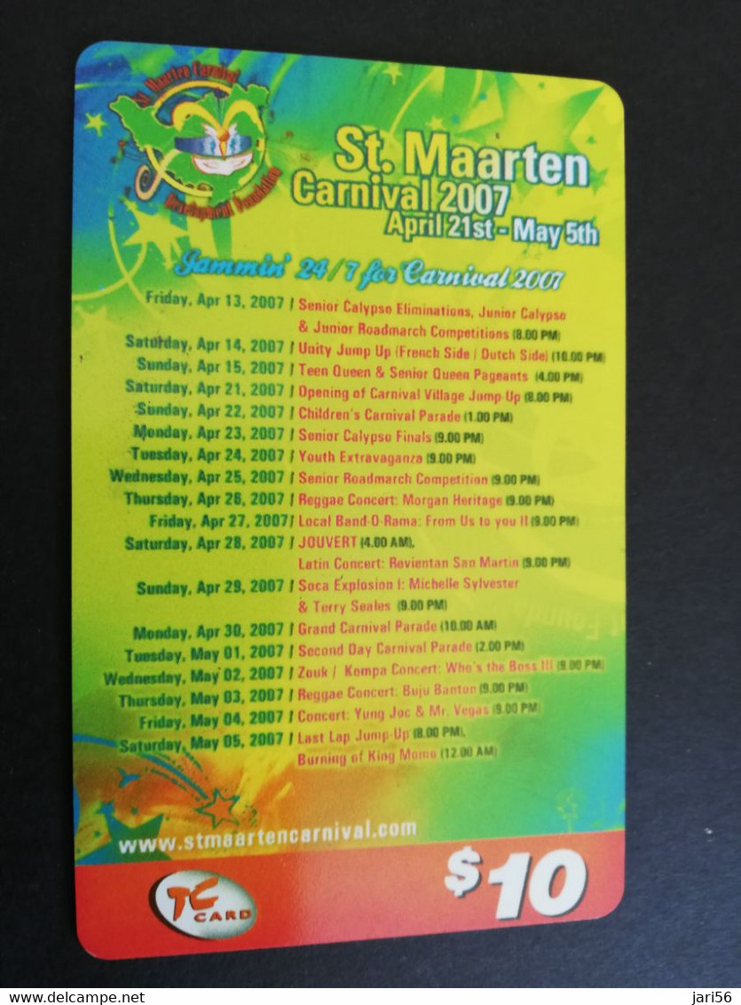 SINT MAARTEN PREPAID $10, - CARNIVAL 2007 SCHEDULE  TC CARD /TELCELL    VERY FINE USED CARD        ** 5295AA** - Antilles (Netherlands)