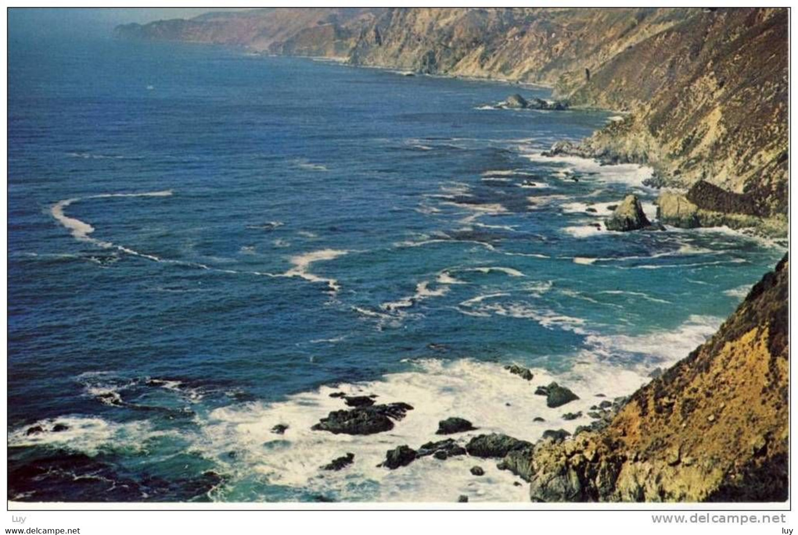 BIG SUR Point - Swirling Surf Along Highway 1 - Showing The Highway Built On The High Cliffs. - American Roadside