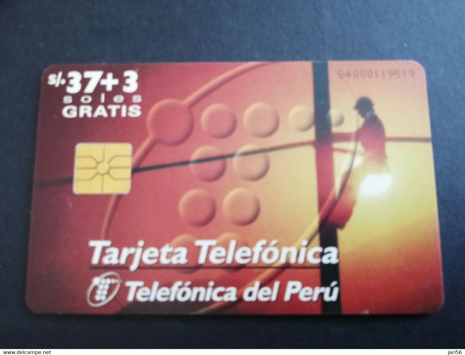 PERU   CHIPCARD  37+3 UNITS   MECHANIC IN POLE WIRERING    Fine Used Card  ** 5314AA** - Perù