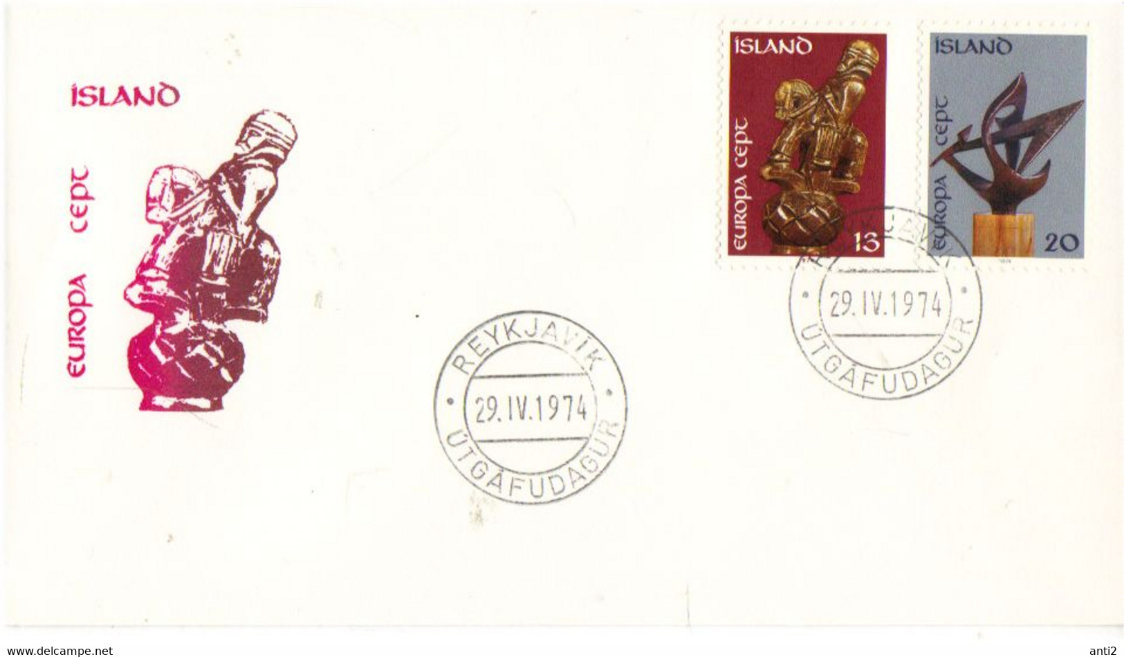 Iceland Island 1974 Europe: Sculptures, MI 489-490 FDC - Lettres & Documents