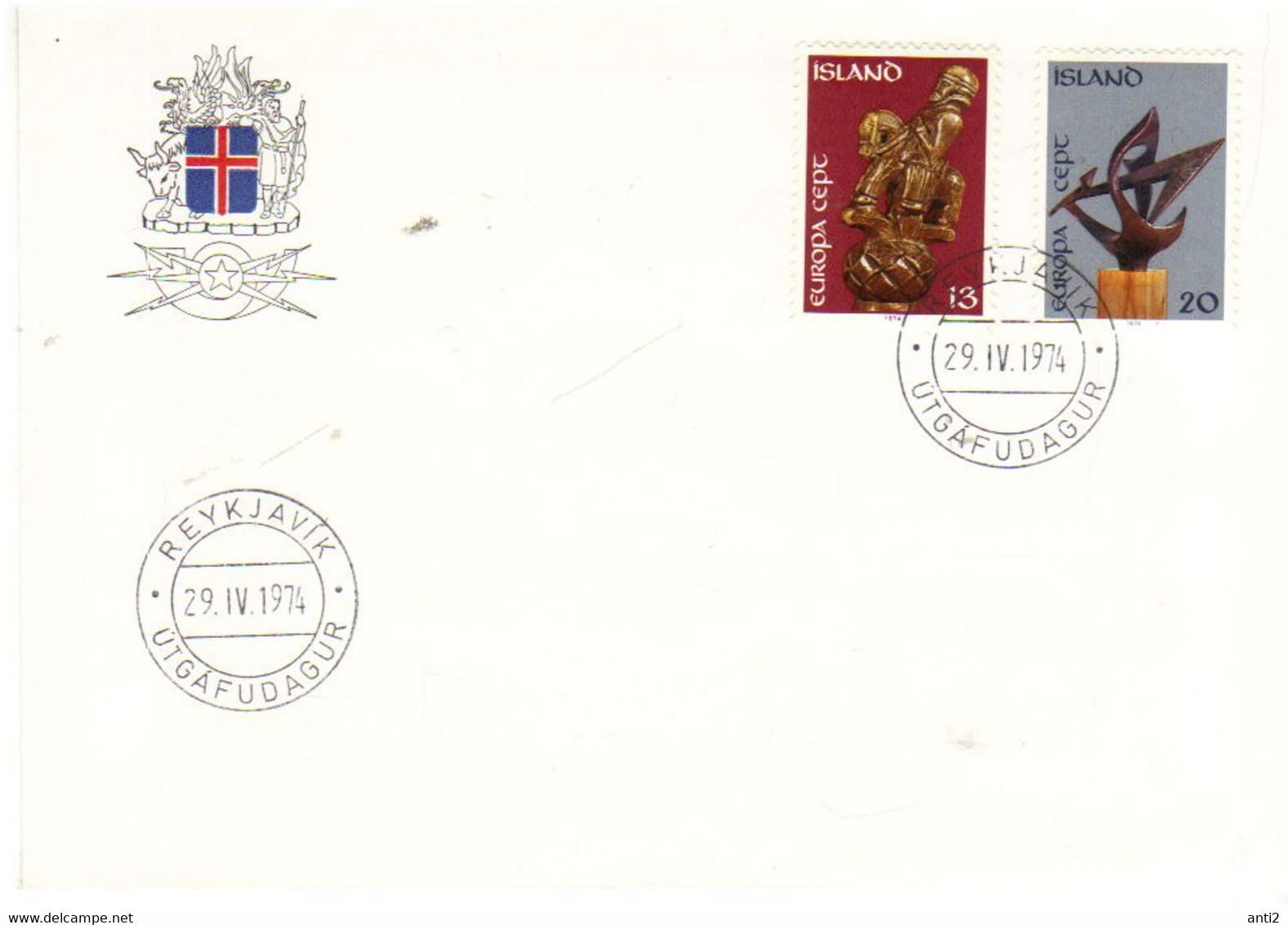 Iceland Island 1974 Europe: Sculptures, MI 489-490 FDC - Storia Postale