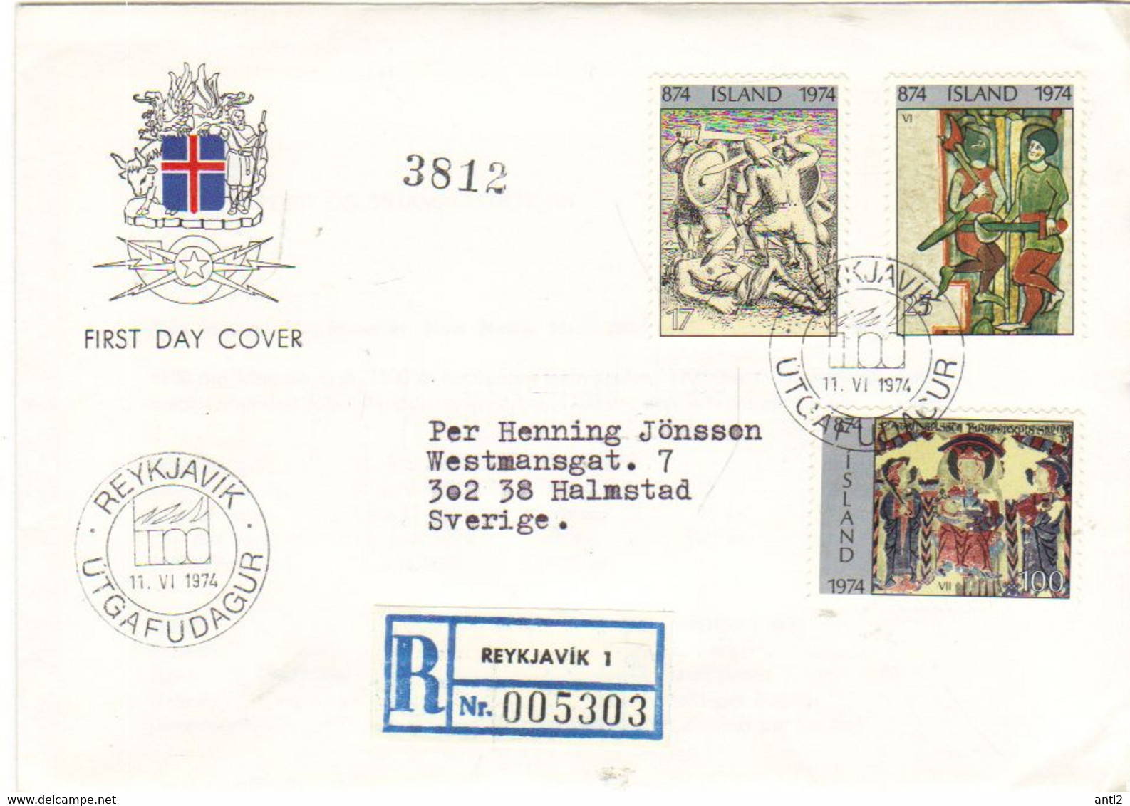 Iceland Island 1974 1100 Years Of Settling In Iceland (II), MI 491-493 FDC  - Registered Letter - Briefe U. Dokumente