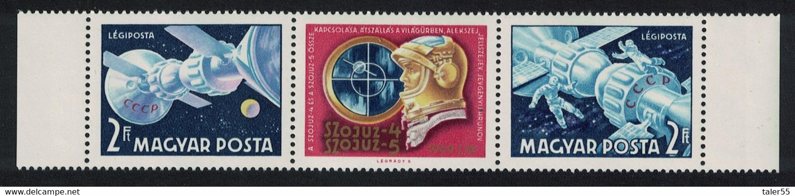 Hungary Space Flights Of 'Soyuz 4' And 'Soyuz 5' 2v Strip Margins 1969 MNH SG#2437-2438 - Unused Stamps