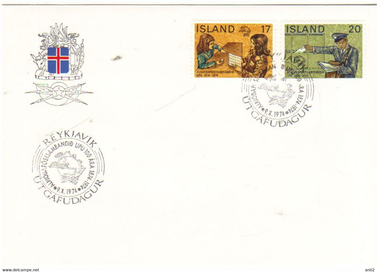 Iceland Island 1974 100 Years Universal Postal Union (UPU)., MI 498-499 FDC  - - Cartas & Documentos