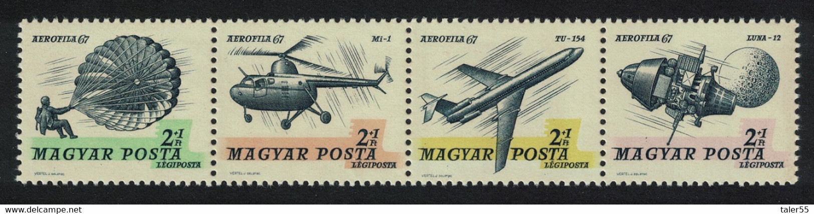 Hungary Modern Parachuting Helicopters Zeppelins Strip Of 4 1967 MNH SG#2268-2271 CV£8.80 - Ungebraucht