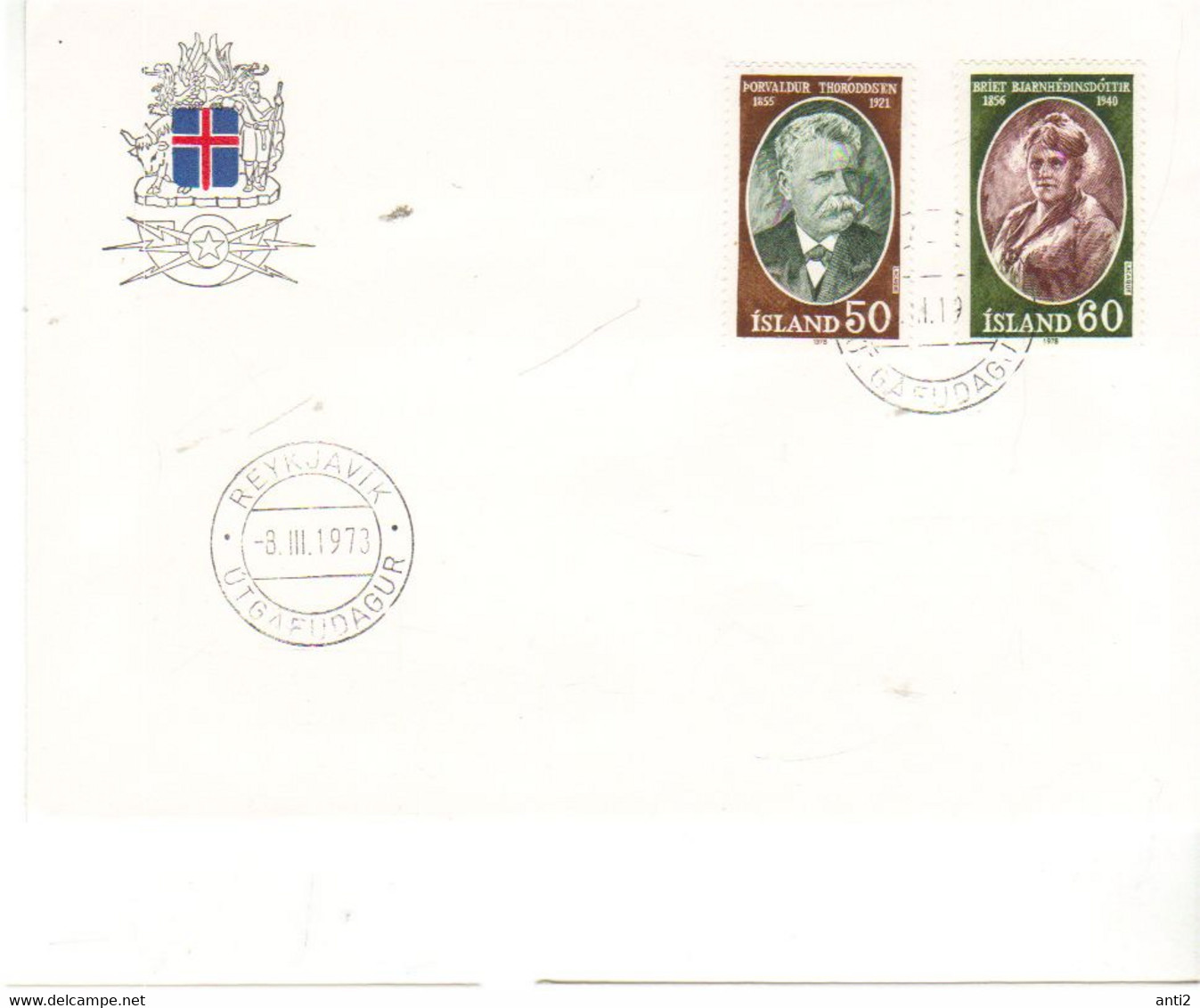 Iceland Island 1978 Scientists Thorvaldur Thoroddsen, Human Right Aktivist Briet Bjarnhédinsdóttir, MI 528-529 FDC - Lettres & Documents