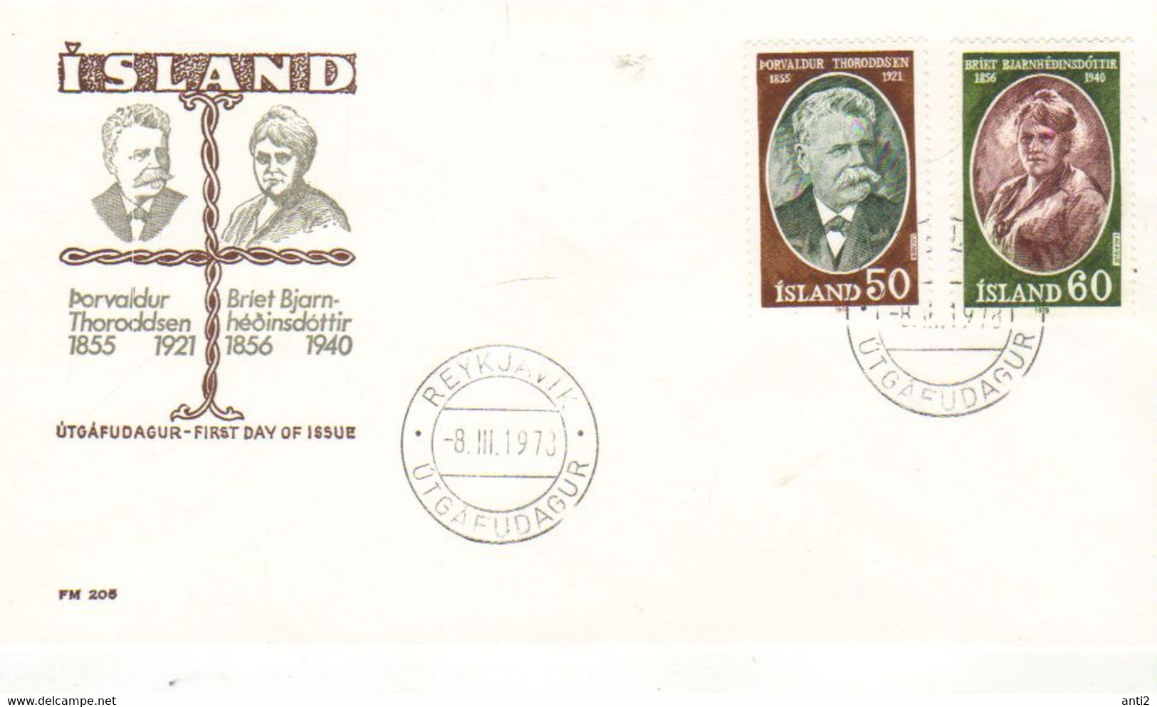 Iceland Island 1978 Scientists Thorvaldur Thoroddsen, Human Right Aktivist Briet Bjarnhédinsdóttir, MI 528-529 FDC - Cartas & Documentos