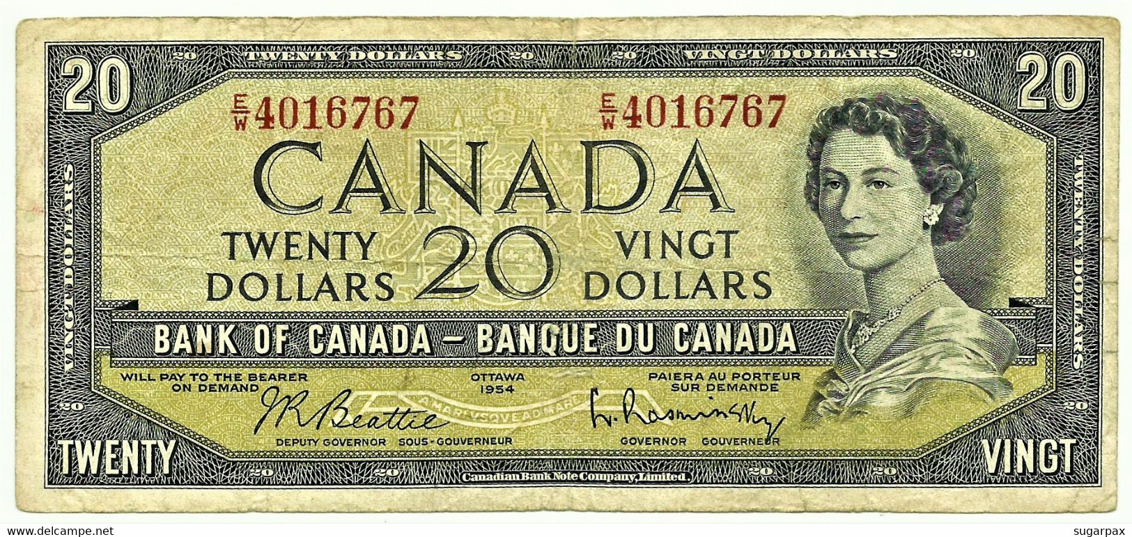 CANADA - 20 DOLLARS - ( 1954 ) - Pick 80.b - Sign. Beattie-Rasminsky ( 1961-70 ) - Canada