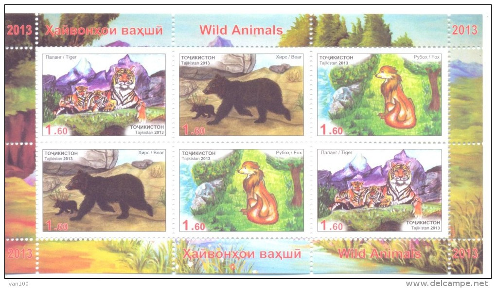 2013. Tajikistan, Wild Animals, Sheetlet Perforated, Mint/** - Tadjikistan