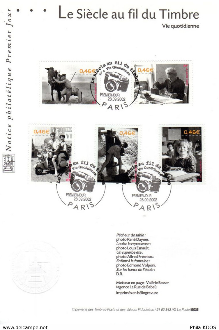 " VIE QUOTIDIENNE " Sur Notice 1er Jour De 2002. N°  YT 3519 3523. Parfait état. FDC - Photographie