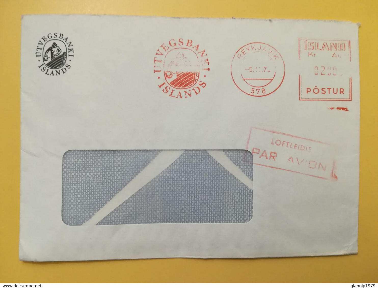 1973 BUSTA INTESTATA AIRMAIL ISLANDA ISLAND BOLLO AFFRANCATURA MECCANICA ROSSA RED EMA OBLITERE' REYKJAVIK - Brieven En Documenten