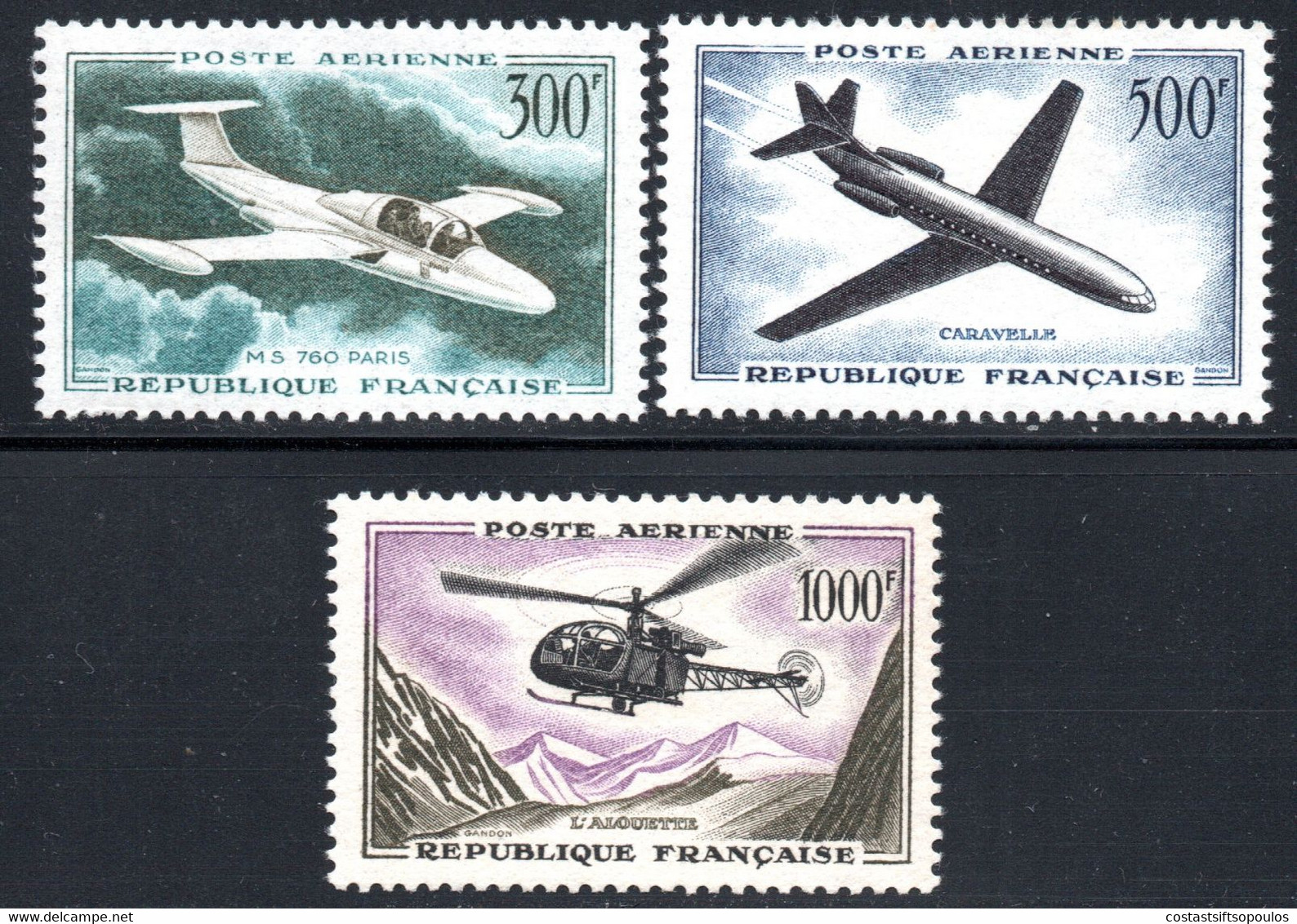 159.FRANCE.1957-1959 AIRPLAINES,HELICOPTER #35-37,MNH - Otros & Sin Clasificación