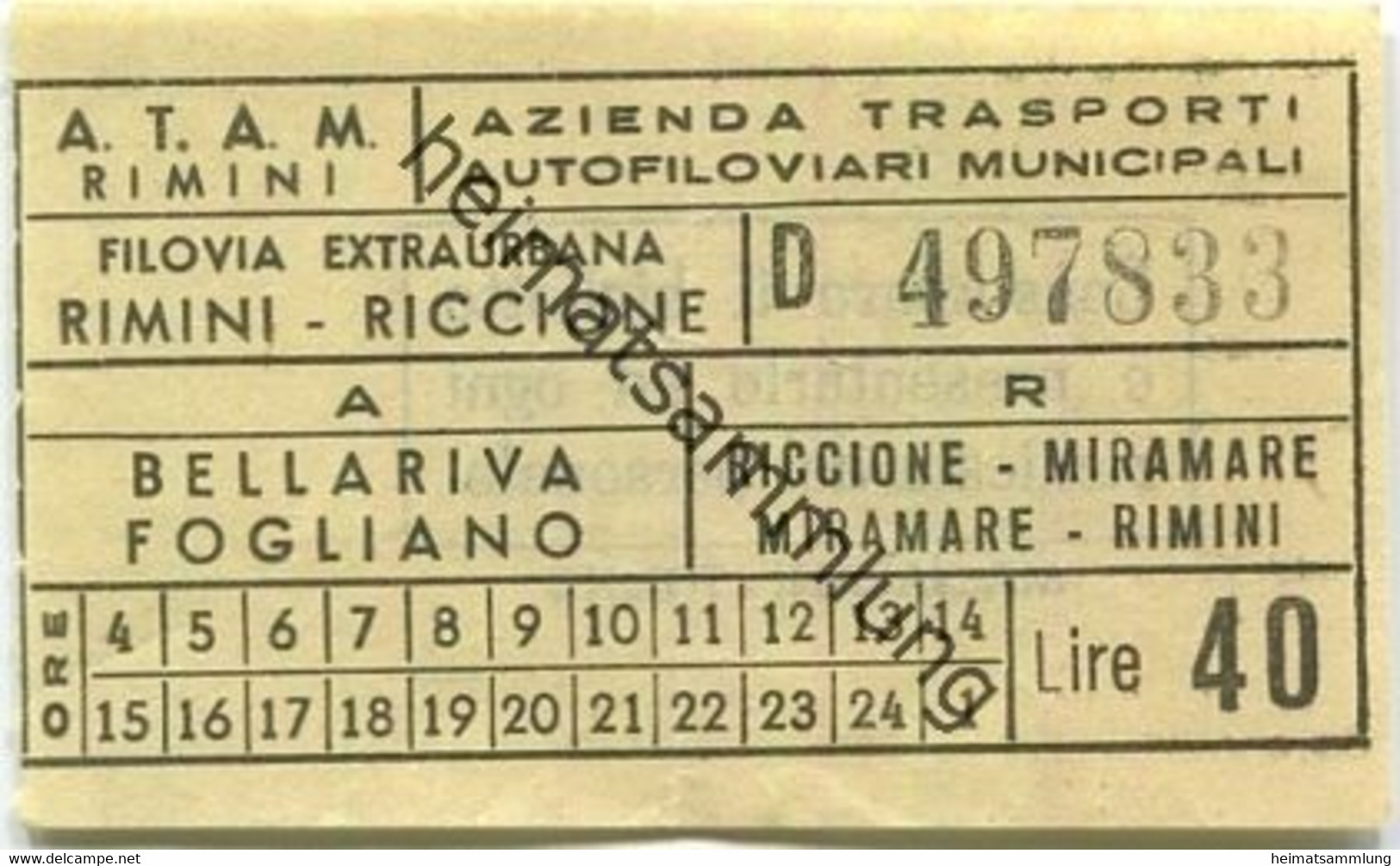 Italien - A.T.A.M. Rimini - Biglietto - Fahrschein L. 40 - Europe