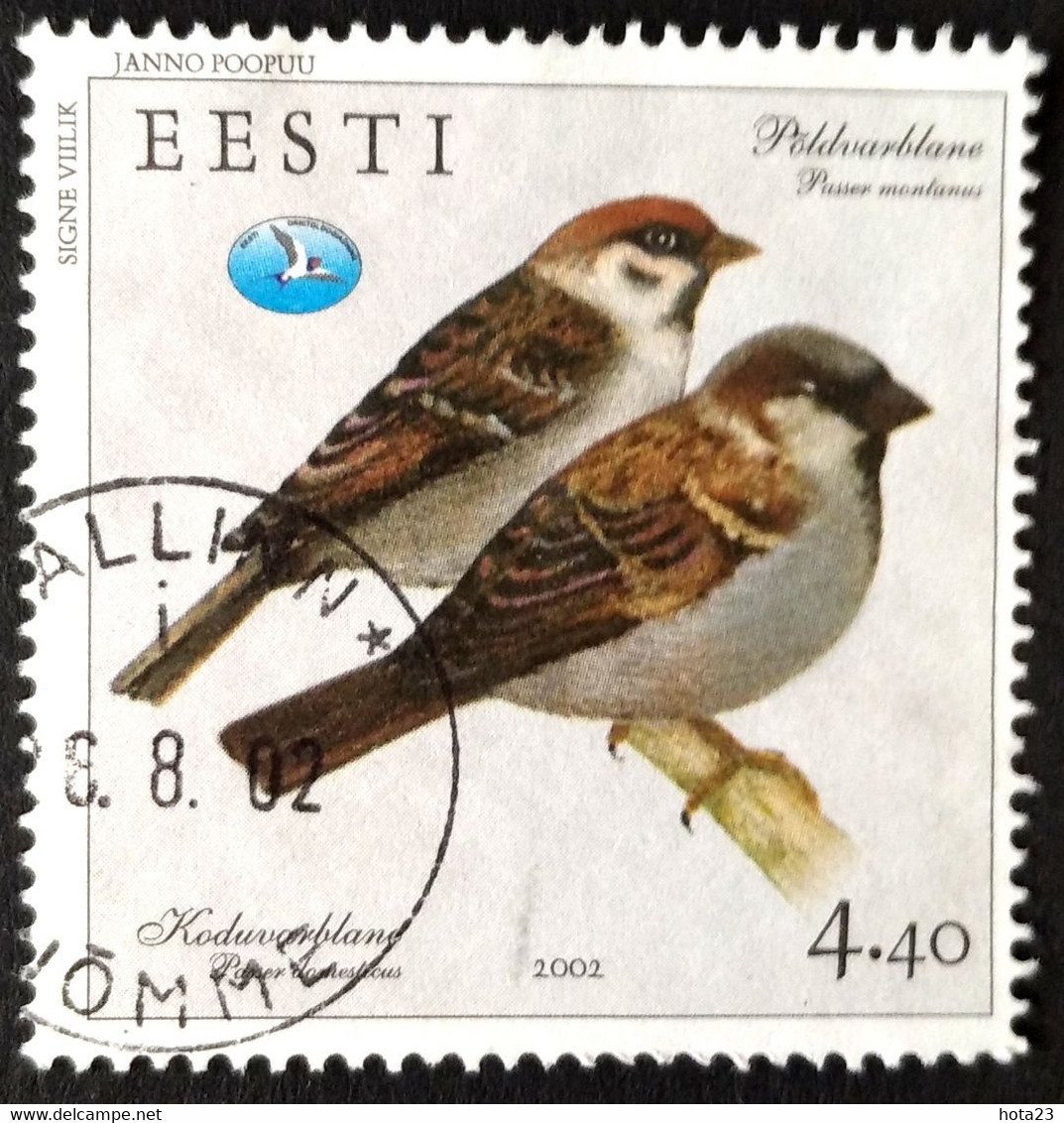 Birds 2002 Estonia Stamp Bird Of The Year  House And Tree Sparrow Mi 430  Used ( 0 ) - Estonia