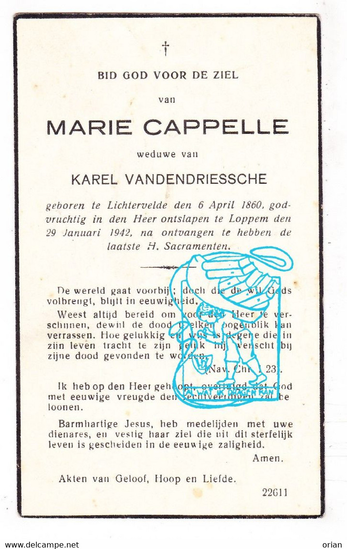 DP Marie Cappelle ° Lichtervelde 1860 † Loppem Zedelgem 1942 X Karel Vandendriessche - Other & Unclassified