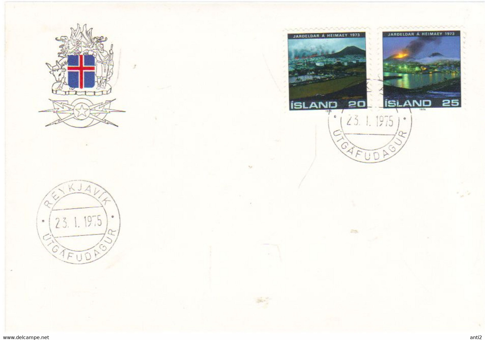 Iceland Island 1975 2nd Anniversary Of The Volcanic Eruption On Heimaey, MI 500-501 FDC - Storia Postale