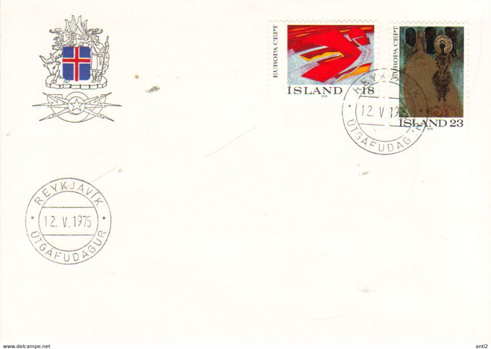 Iceland Island 1975 Europa Cept - Hausfugl (Autumn Bird), Regin Sund (The Sun Queen), Paintings MI 502-503 FDC - Cartas & Documentos