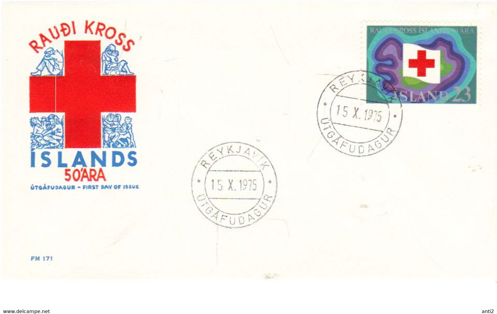 Iceland Island 1975 0 Years Red Cross Of Iceland,  MI 509 FDC - Briefe U. Dokumente