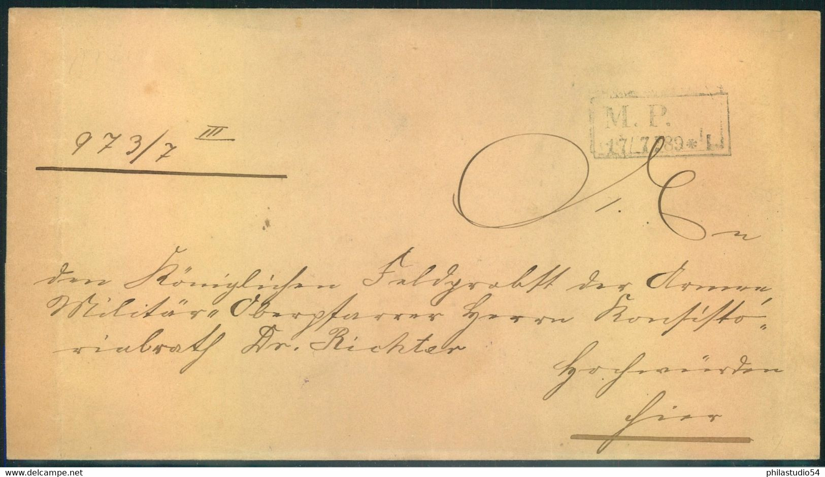 1889, Militärpostbrief 3. Armee-Corps Mit Seltenem Stempel " M.P. 17/7 89" Und "M.P." Ankunftsstempel - Frankeermachines (EMA)