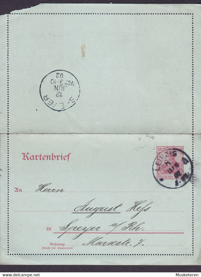 Deutsches Reich Postal Stationery Ganzsache Entier Germania Kartenbrief LEIPZIG 1902 August HESS SPEYER A. Rhein (Arr.) - Sonstige & Ohne Zuordnung