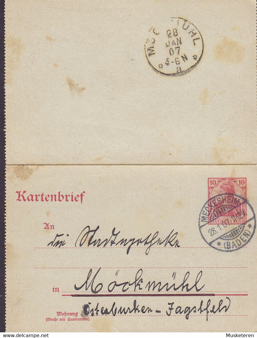 Deutsches Reich Postal Stationery Ganzsache Entier Germania Kartenbrief MECKESHEIM (Baden) 1907 MÖCKMÜHL (Arr.) - Sonstige & Ohne Zuordnung