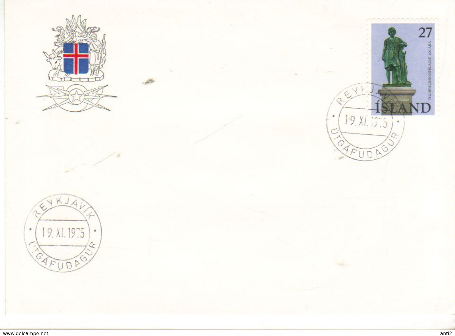 Iceland Island 1975 100 Years Of The Thorvaldsen Association, Statue Of Bertel Thorvaldsen  MI 511 FDC - Brieven En Documenten