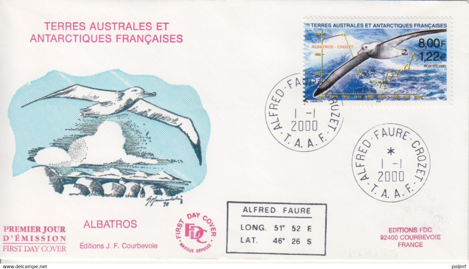 Crozet, 1/1/00 N° 271 (Albatros, Crozet Et Graphique) Premier Jour Sur FDC - Autres & Non Classés