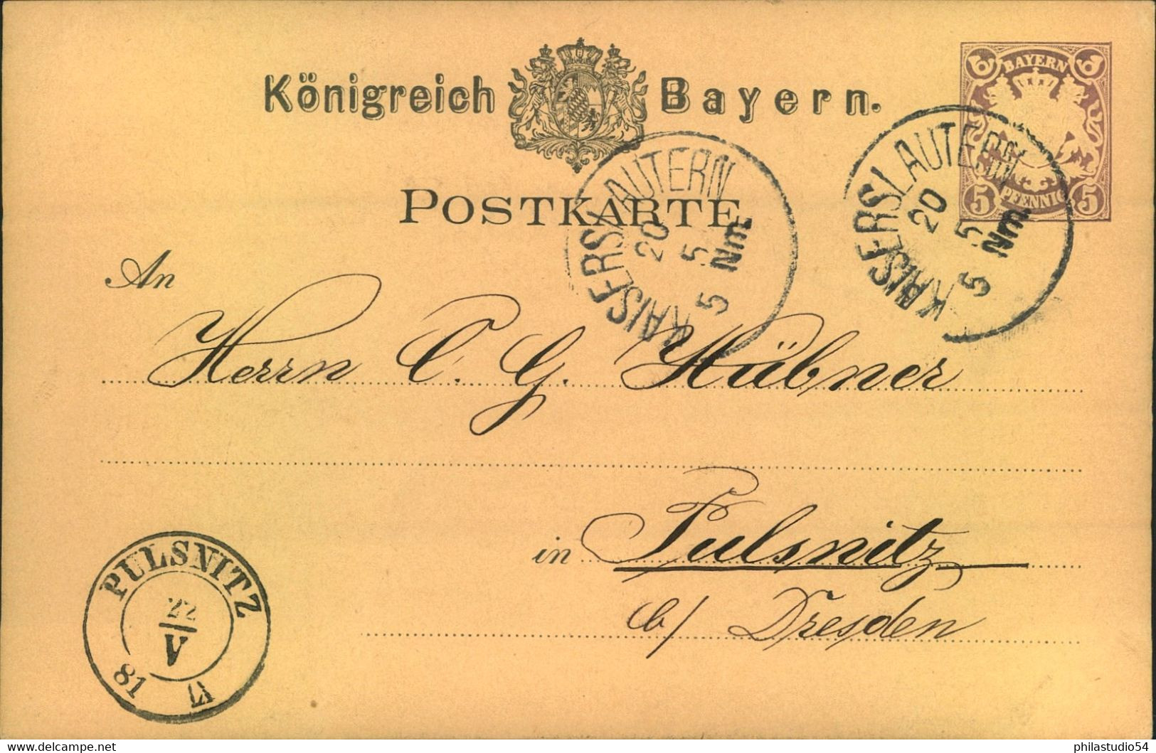1881, PULSNITZ, Spät Nachverwendeter Sachsenstempel Auf Ganzsachenkarte Ab KAISERSLAUTERN - Enteros Postales