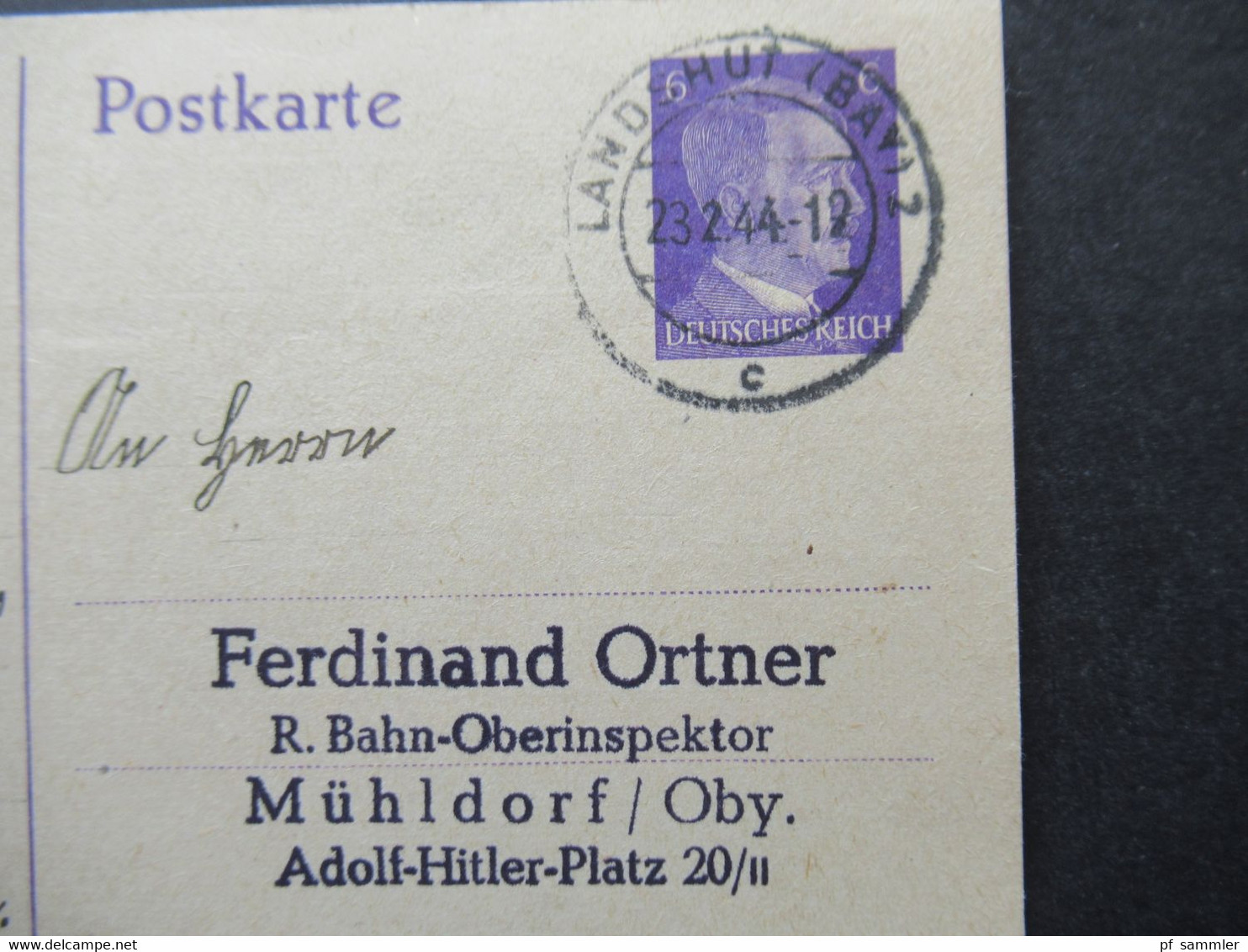 3.Reich 23.2.1944 Hitler Ganzsache Geschrieben Im Ursulinenkloster In Landshut Nach Mühldorf An Reichsbahn Oberinspektor - Other & Unclassified