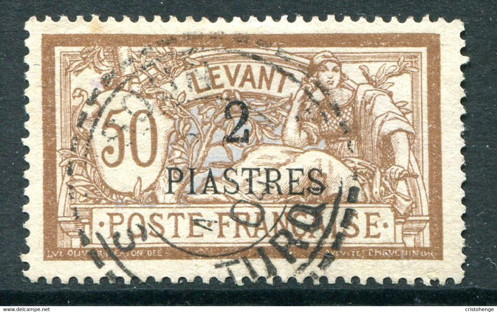 French Levant 1902-20 Surcharges - 2pi On 50c Brown & Lavender Used (SG 20) - Usati