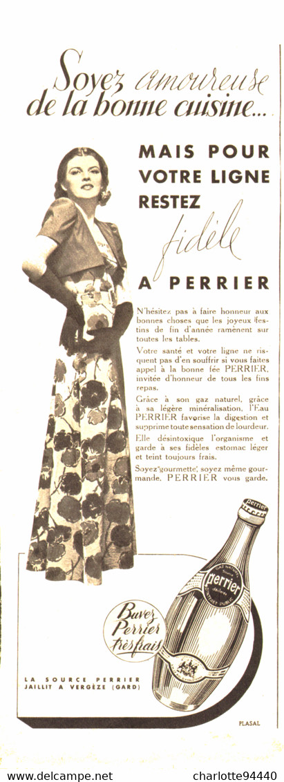 PUB  " PERRIER  "    1938  ( 25 ) - Perrier