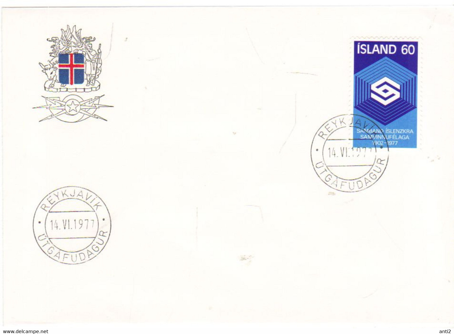 Iceland Island 1977 75 Years Association Of Icelandic Cooperatives MI 525 FDC - Brieven En Documenten