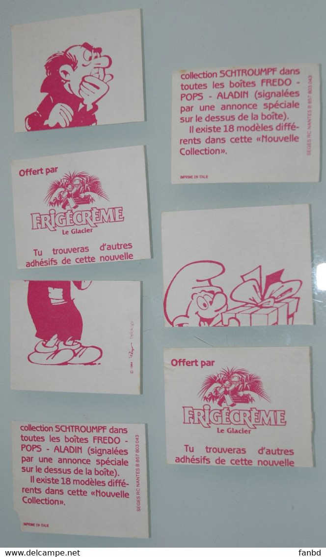 Vignettes Schtroumpf 7 Autocollants 1984 Peyo Frigécrème Glacier - Stickers