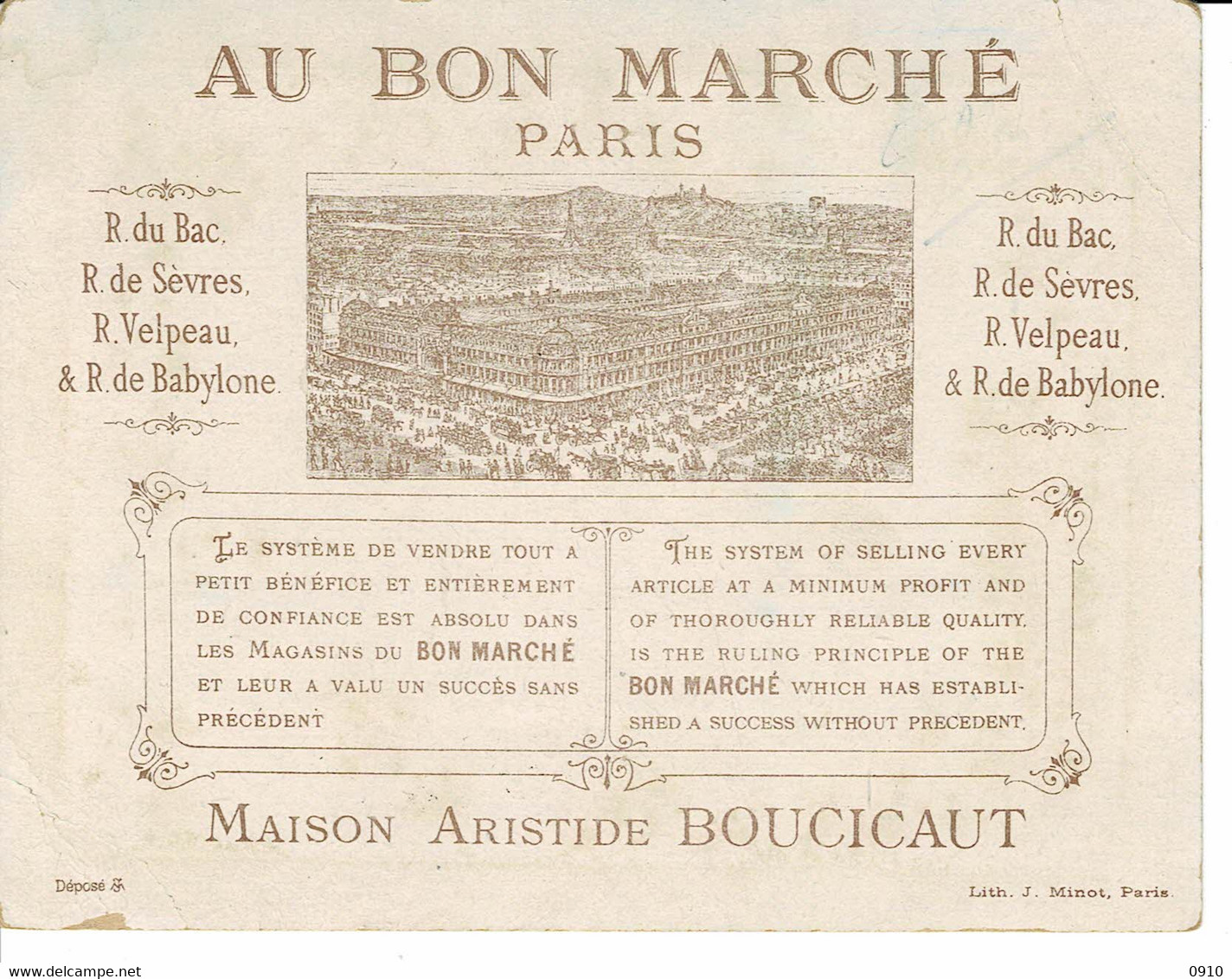 AU BON MARCHE-VENTE-RECLAMES-DECEMBRE-SEULES LES GARCONS-MINOT MI-71-DIM.108/138 - Au Bon Marché