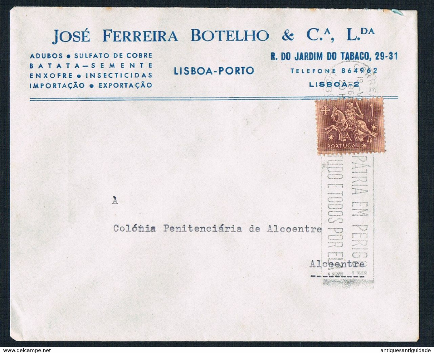 1961 - FDC - Lisbon, Portugal To  Alcoentre, Prison - Alcoentre Penitentiary Colony T.X.L. E C.B-Ho - FDC