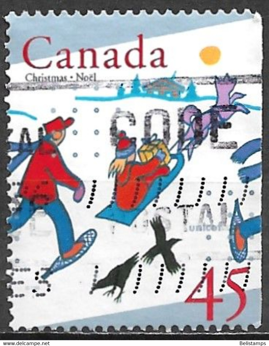 Canada 1996. Scott #1627a Single (U) Christmas, Children On Snowshoes, Sled - Timbres Seuls