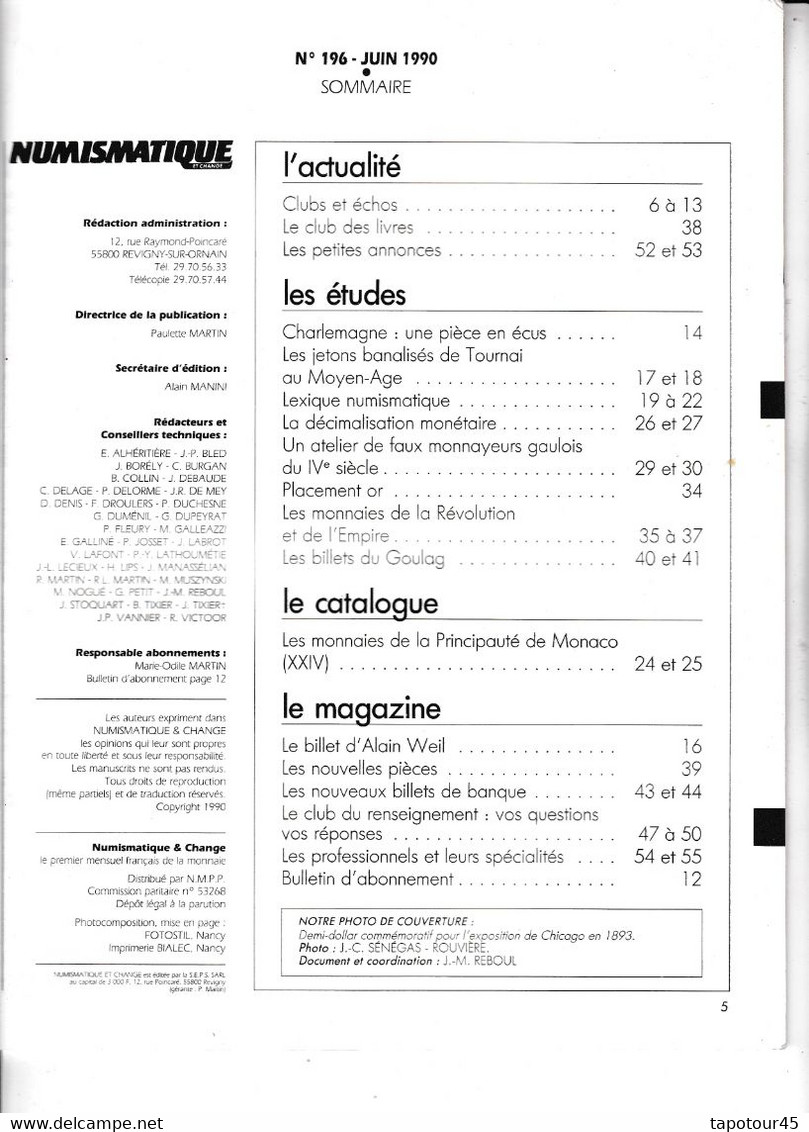 C 21/Revues > Numismatique 50 à 60 Pages A4 1990  (frais & Port 5 € 32 Pour La France) - Frans