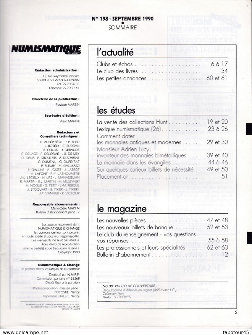 C 21/Revues > Numismatique 50 à 60 Pages A4 1990  (frais & Port 5 € 32 Pour La France) - Frans