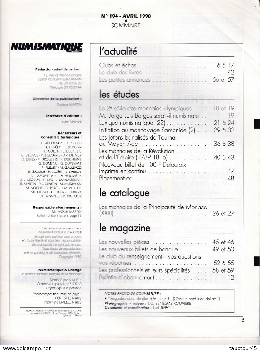 C 21/Revues > Numismatique 50 à 60 Pages A4 1990  (frais & Port 5 € 32 Pour La France) - Französisch