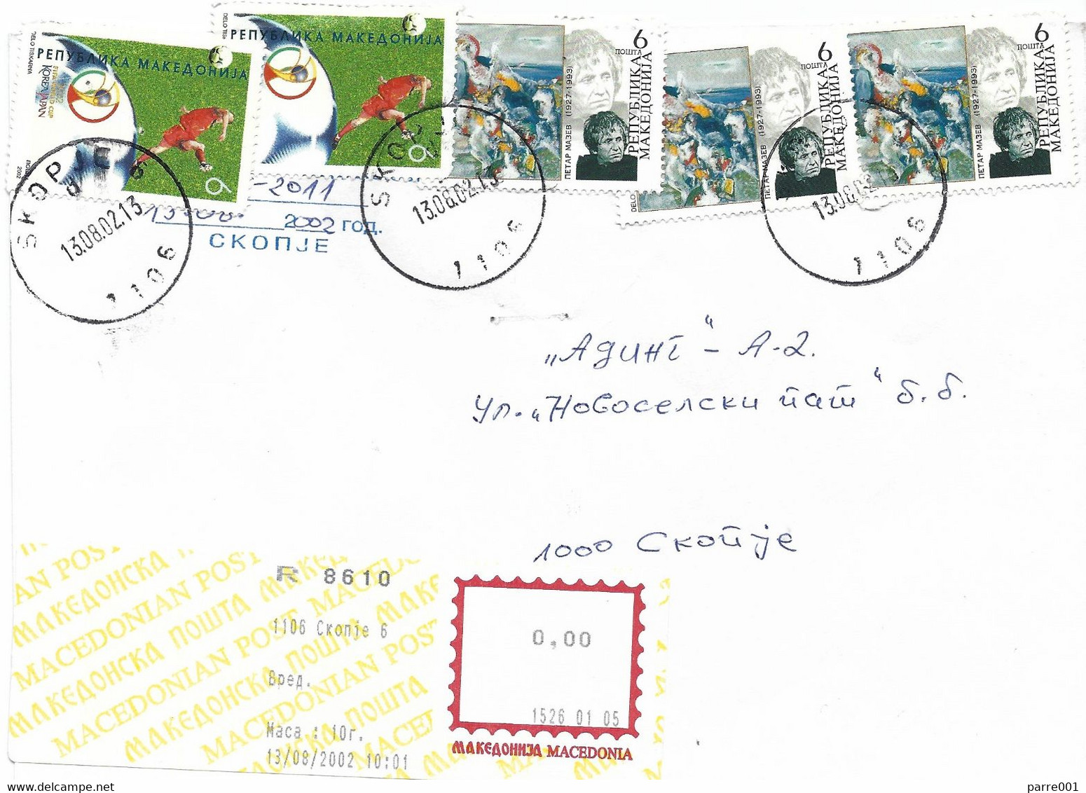 Macedonia 2002 Skopje World Cup Football Korea Japan Painting Registered Cover - 2002 – Zuid-Korea / Japan