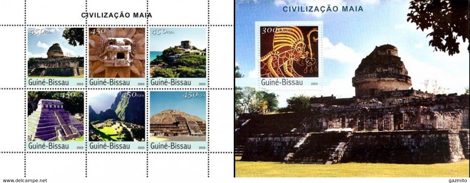 Guinea Bissau 2003, Maya Civilization, 6val In BF +BF - Indiens D'Amérique