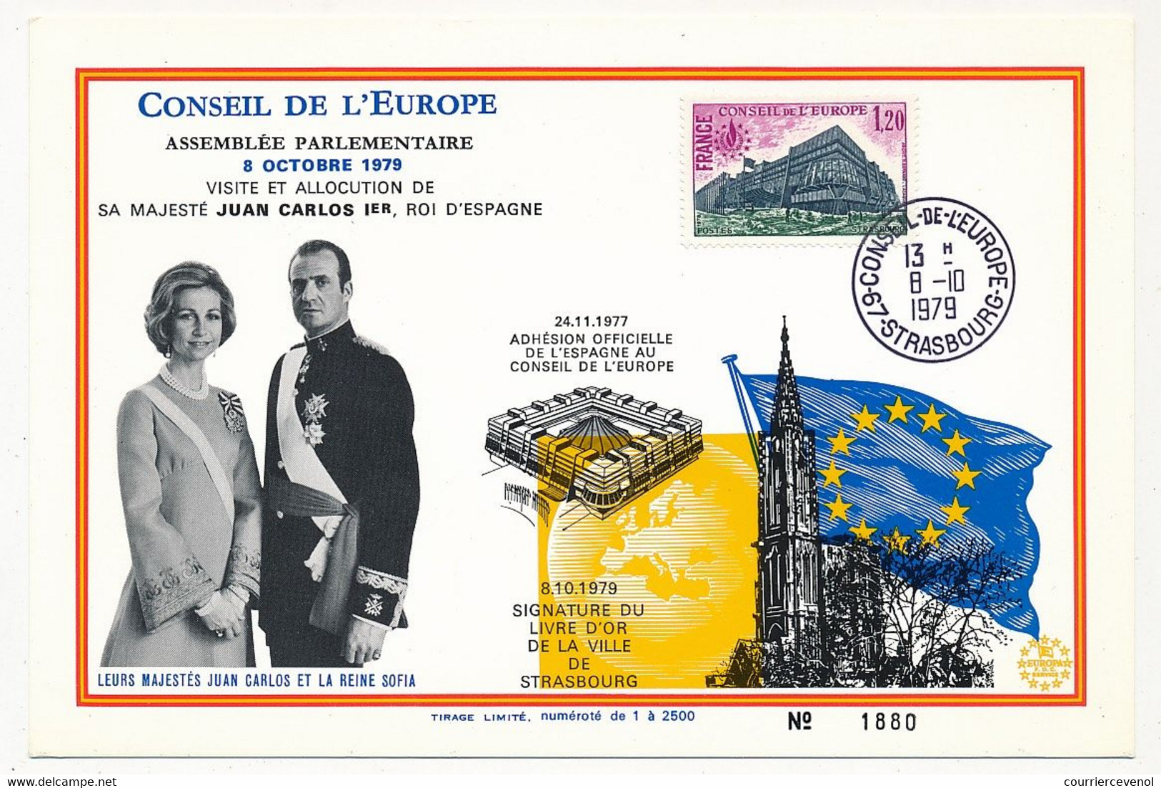 1,20 Conseil De L'Europe Obl Strasbourg 8/10/1979 - Visite De Sa Majesté Juan Carlos 1er, Roi D'Espagne - Brieven & Documenten